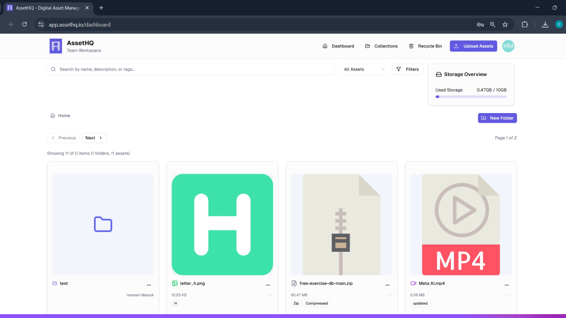 AssetHQ dashboard showing a centralized, organized asset library